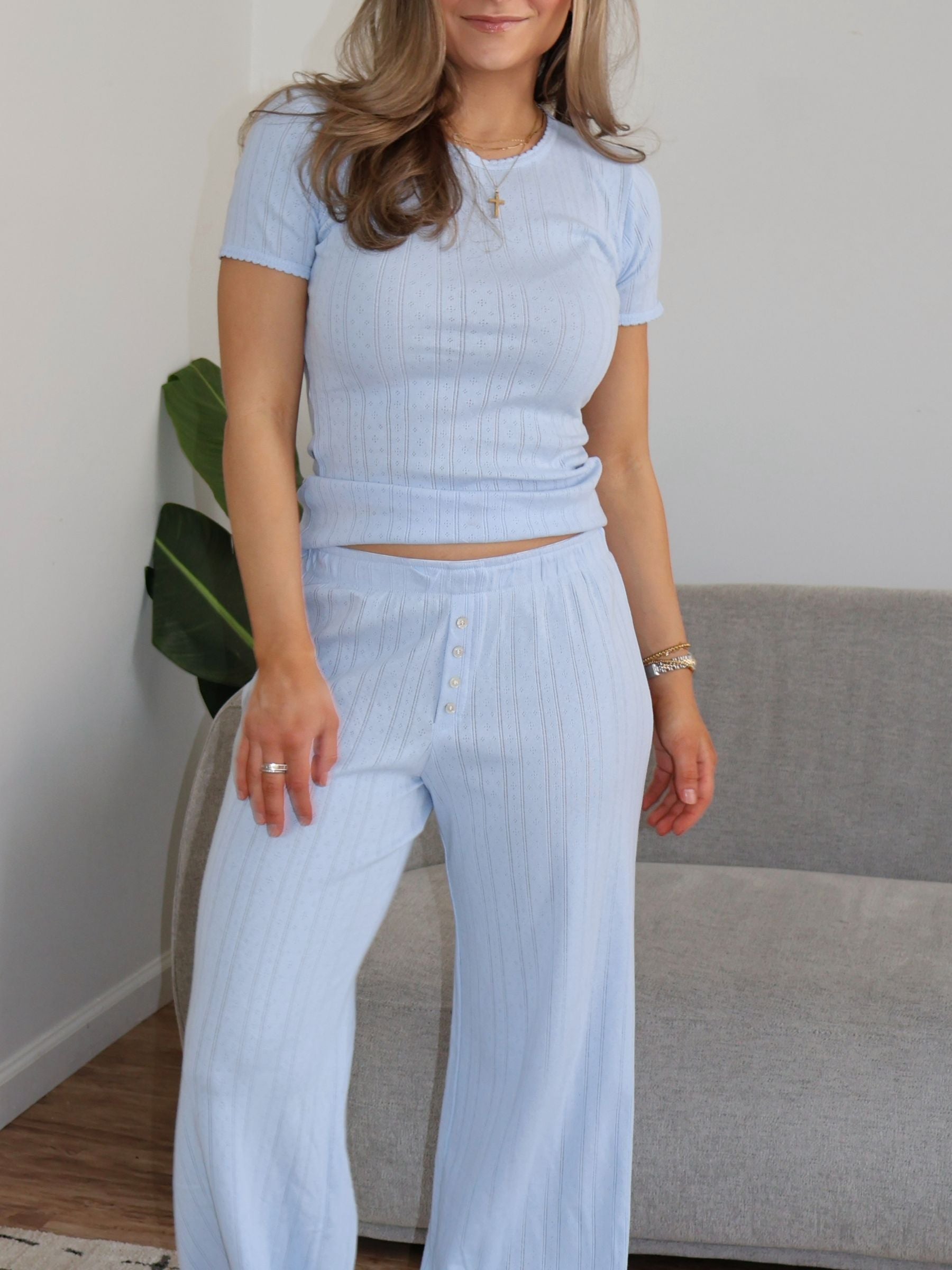 Piper Pointelle Top / Blue