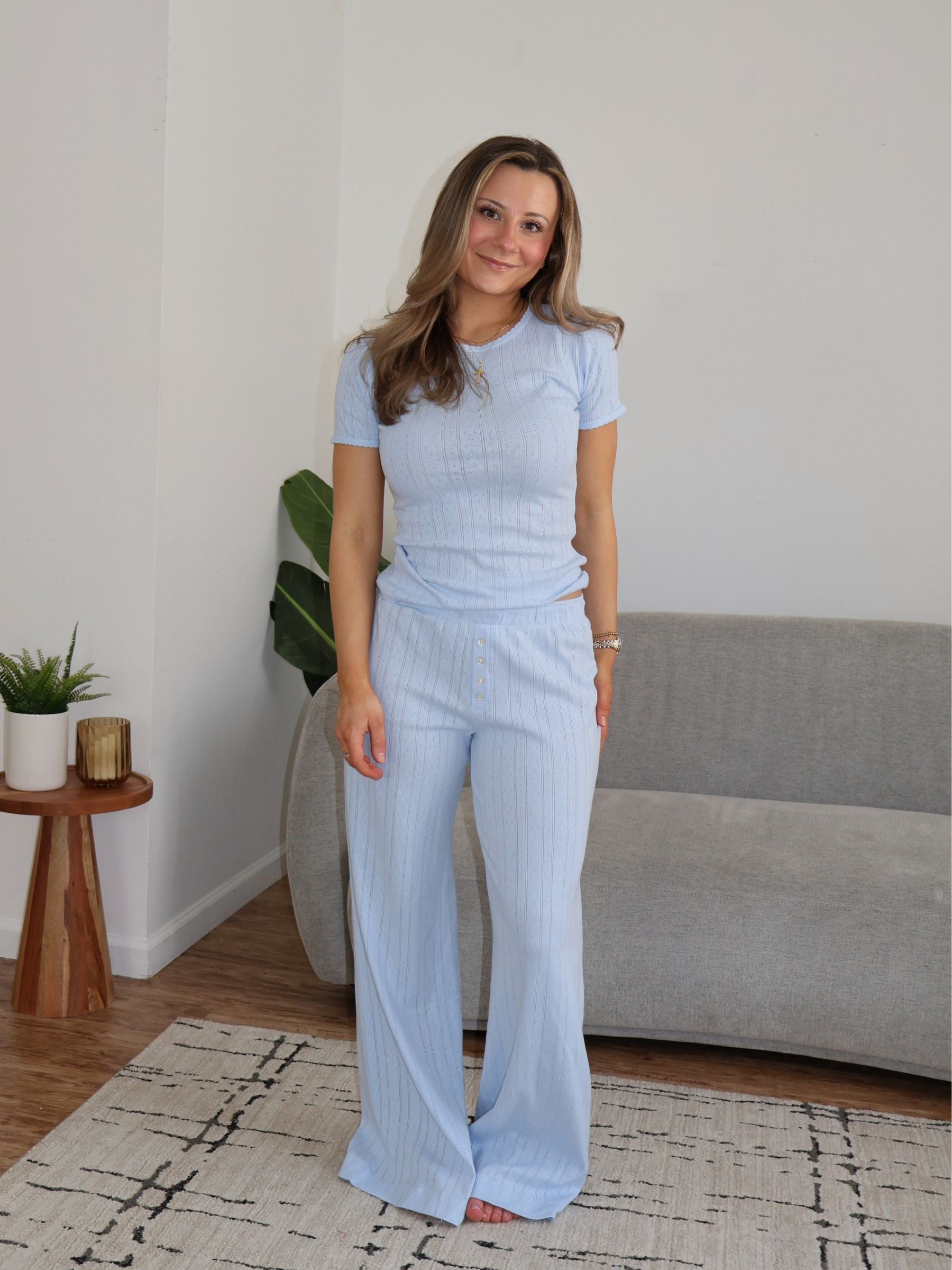 Piper Pointelle Top / Blue