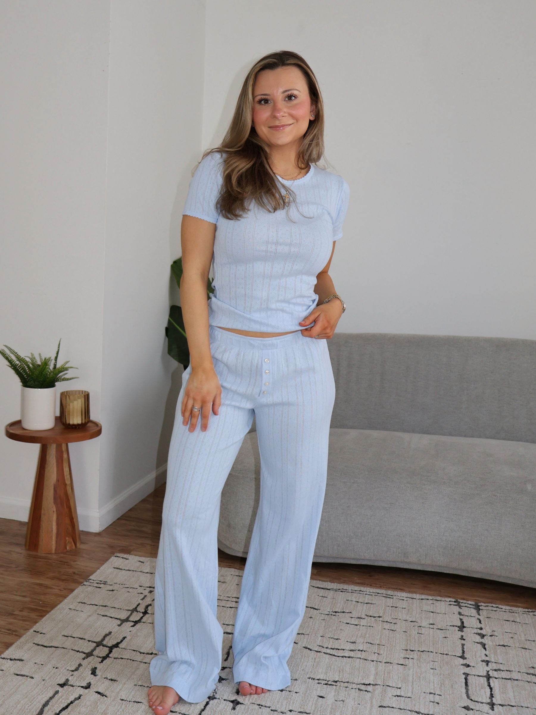 Piper Pointelle Top / Blue