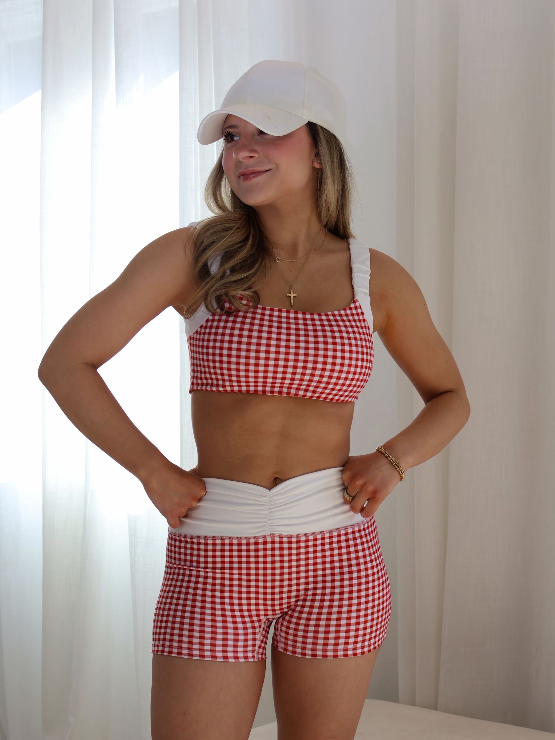 Cherry Gingham Sports Bra