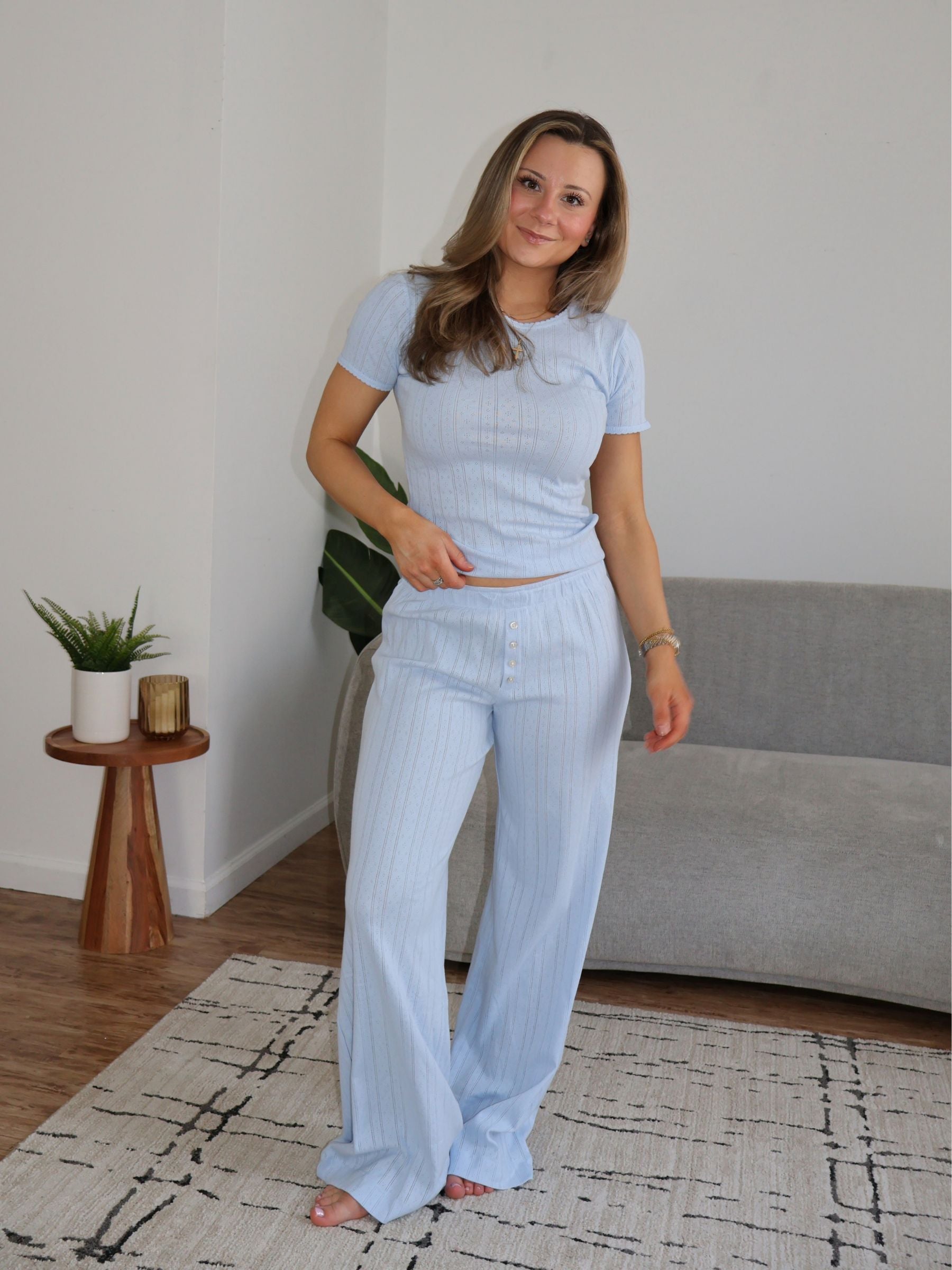 Piper Pointelle Top / Blue