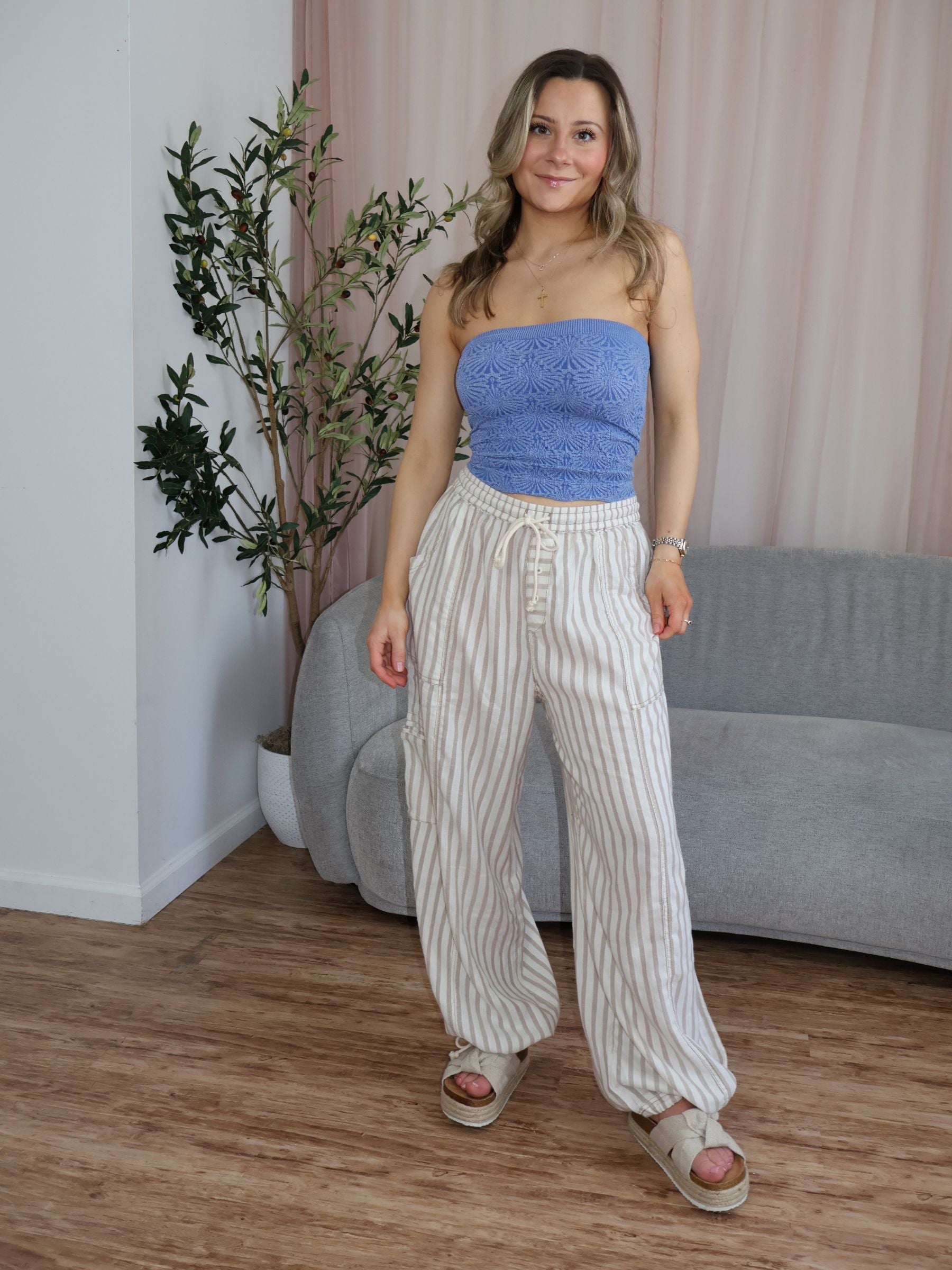 Sea Breeze Striped Pants - Tan