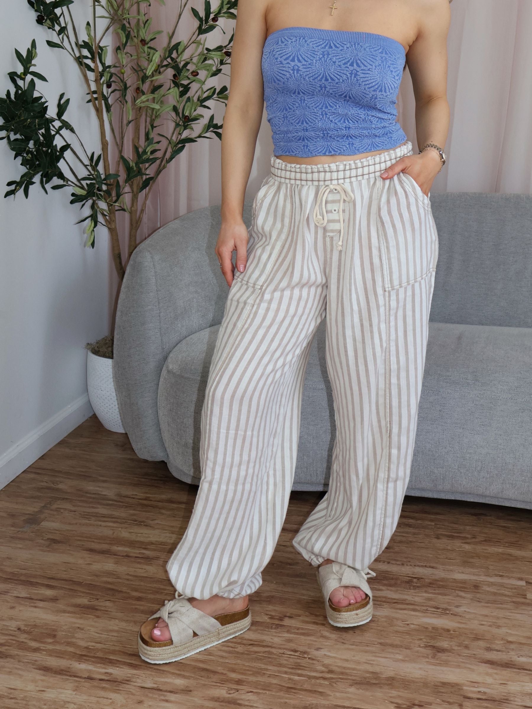 Sea Breeze Striped Pants - Tan